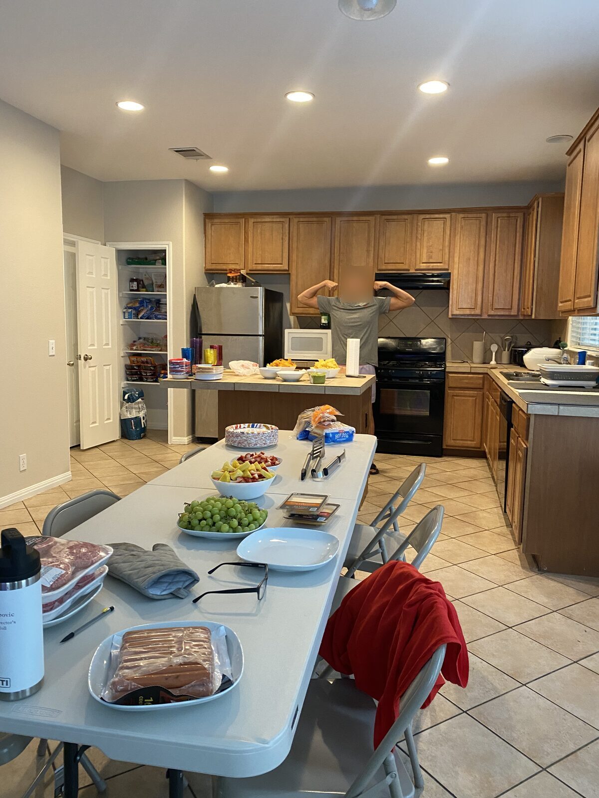 Kitchen spread ready for a swim meet watch party