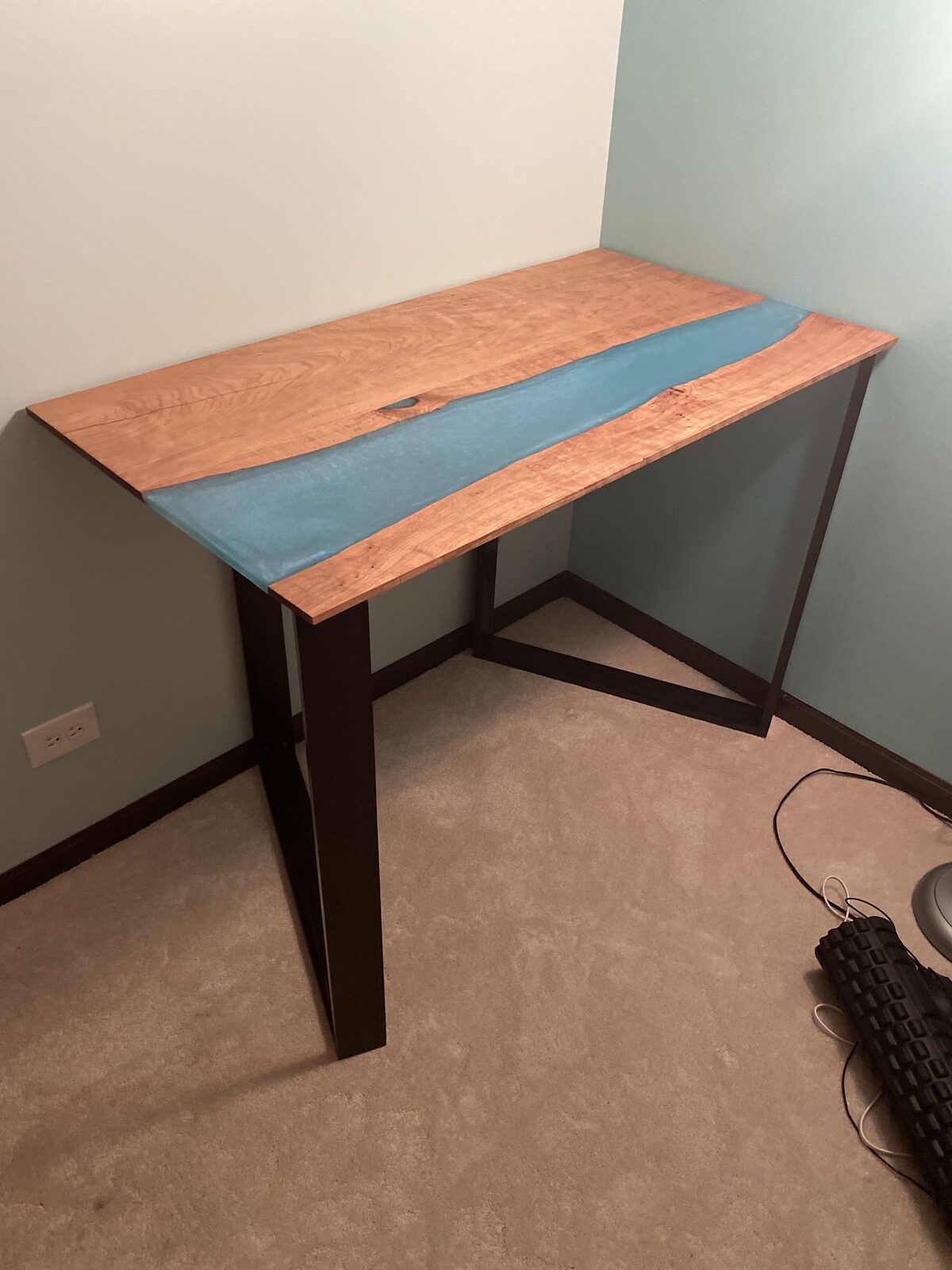 Finished epoxy river desk
