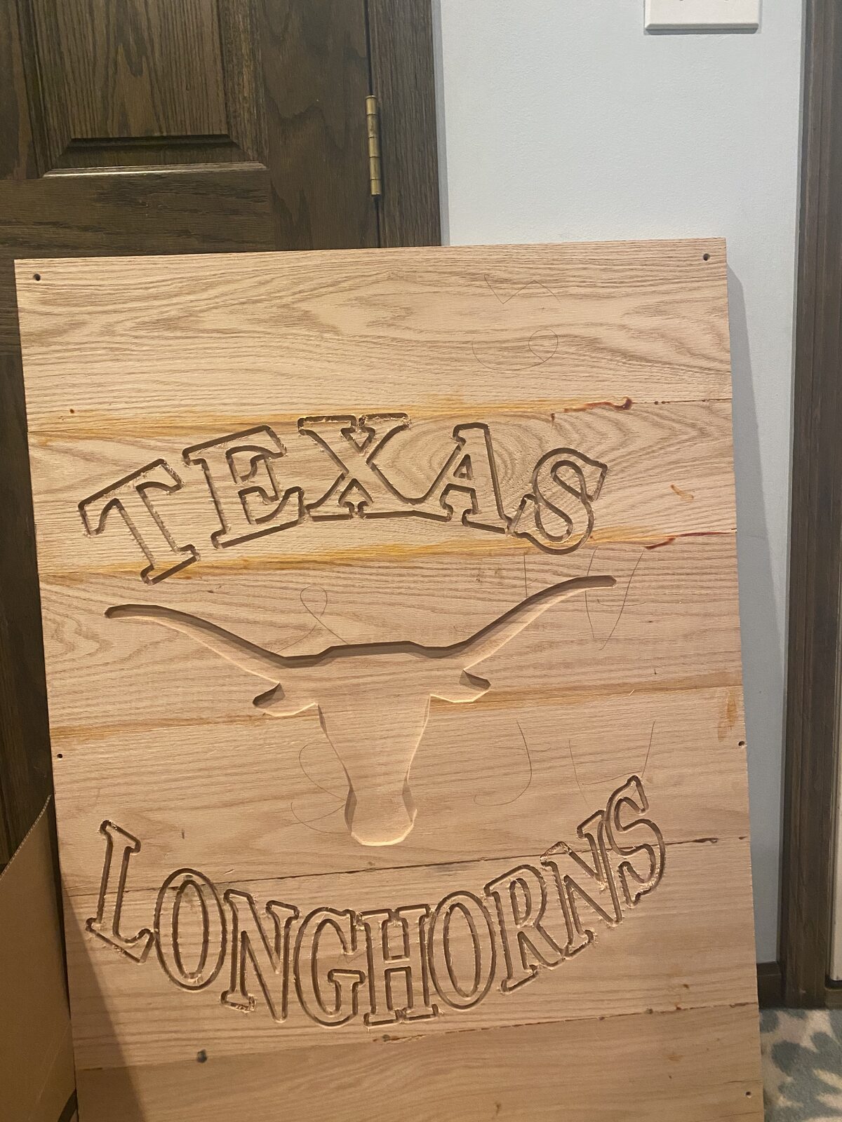 Texas Longhorns sign, freshly carved