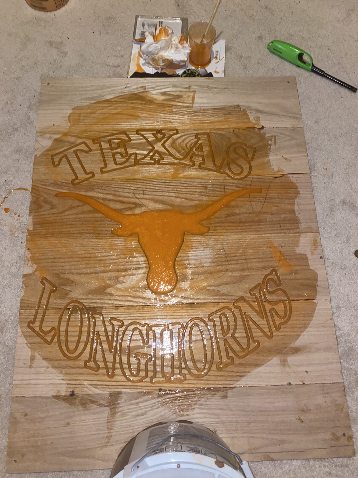 Texas Longhorns sign, stained and painted